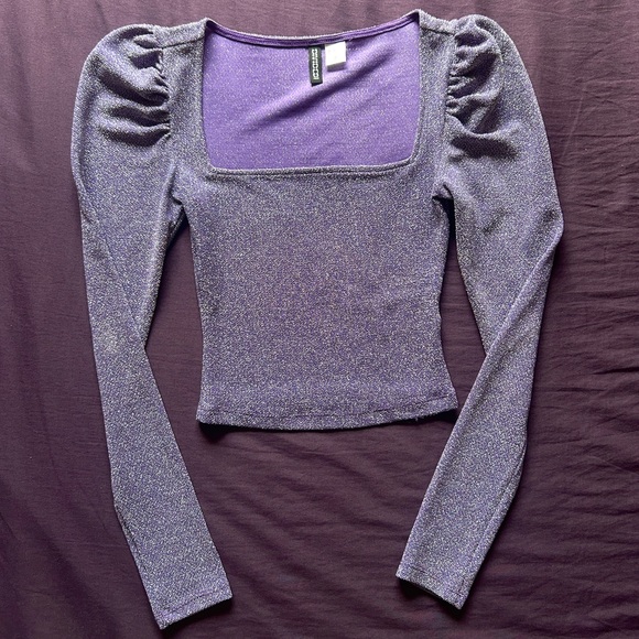 H&M Purple Long Sleeved Puffed Crop Top - Picture 3 of 7
